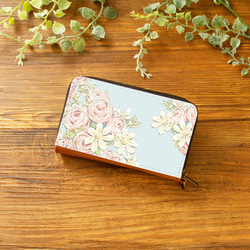 [迷你錢包 / 緊湊型錢包] 英式玫瑰珊瑚粉色花卉圖案 [通行證 / 零錢包] 第1張的照片