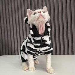 猫服 ペット服 ネコ 猫シマウマ縞パジャマ ストライプコート 猫仮装 コスプレ 防寒 ふわふわ 暖かい 冬 スフィンクス 2枚目の画像