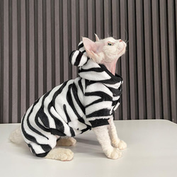 猫服 ペット服 ネコ 猫シマウマ縞パジャマ ストライプコート 猫仮装 コスプレ 防寒 ふわふわ 暖かい 冬 スフィンクス 3枚目の画像