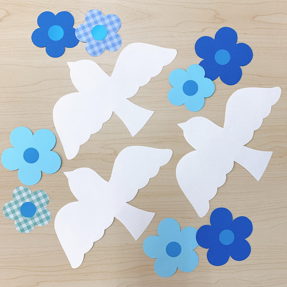 壁面飾り】 卒園 入園 鳥 花 （青）3月 4月 切り絵 maru.壁面工房 通販