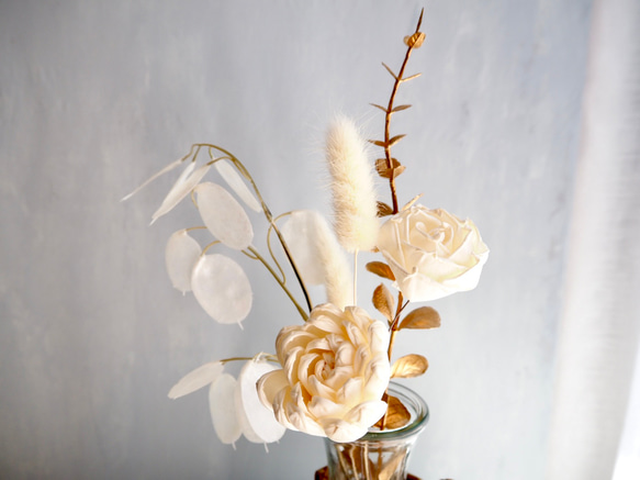 リニューアル✨【ソラフラワーと造花のブーケ付き】編み込み花器付き 10枚目の画像