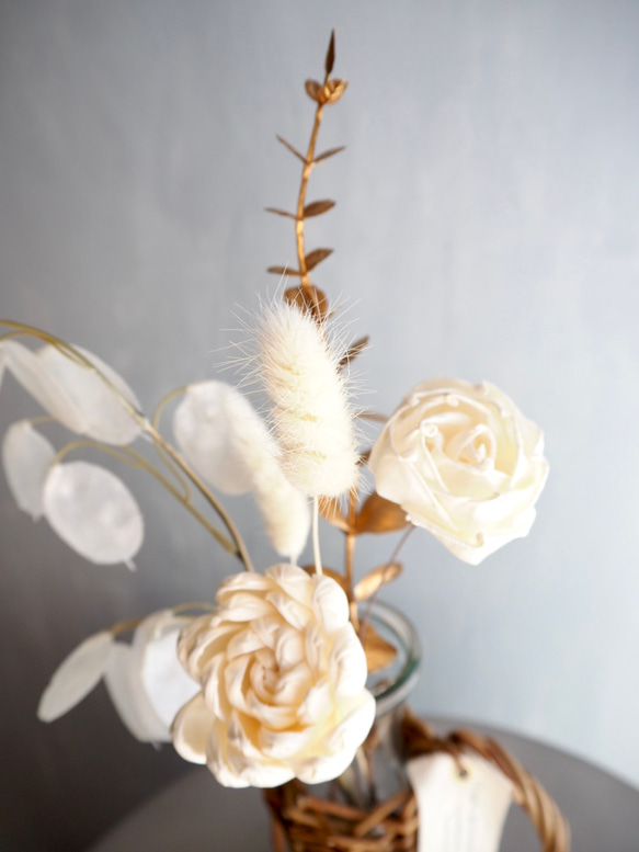 リニューアル✨【ソラフラワーと造花のブーケ付き】編み込み花器付き 11枚目の画像