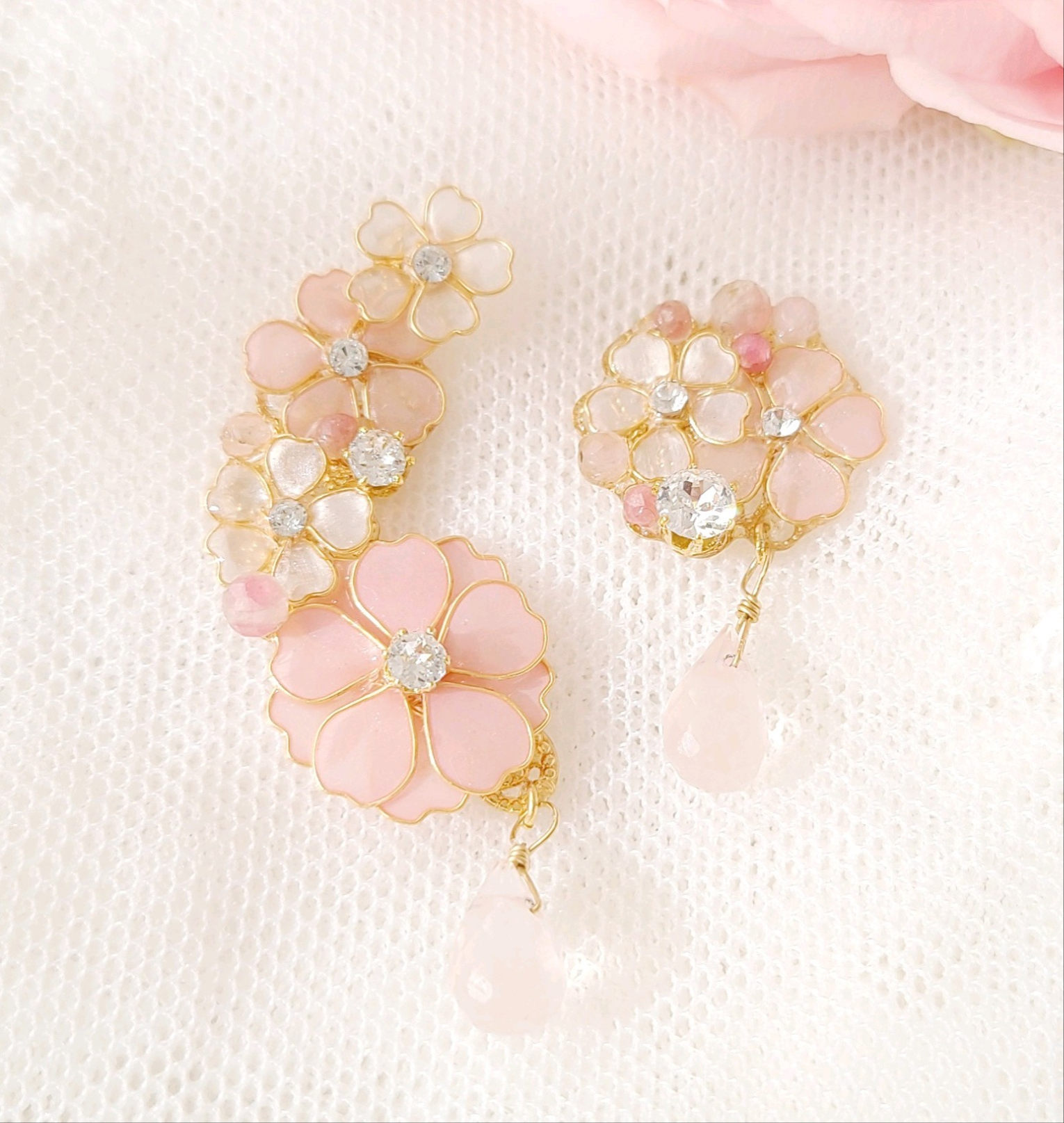 イヤーカフ イヤリング 桜 フェミニン ローズクォーツ ピンク