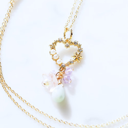 Amazonite x Flower x Pearl &amp; Stone Heart Charm x Swallow 項鍊 第2張的照片