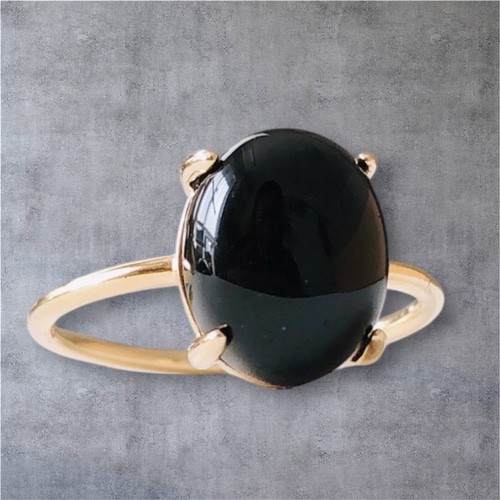 天然石ブラックオニキスsilver925製ゴールドリング 10×8mm 9/11