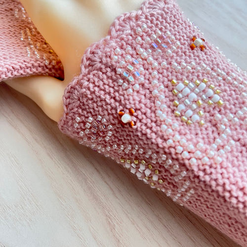 送料無料]ビーズニットのアームウォーマー・リストウォーマー