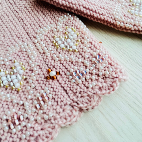 送料無料]ビーズニットのアームウォーマー・リストウォーマー