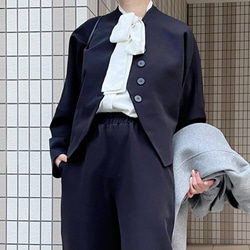 【再々々〜々販】フォーマルウェア 卒業・入学式 スーツ レトロ＆モード ショートジャケット22002ブラック 8枚目の画像