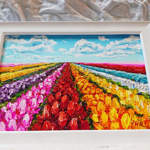 油絵 絵画 【チューリップ畑】 絵画 HR 通販 13233528｜Creema(クリーマ)