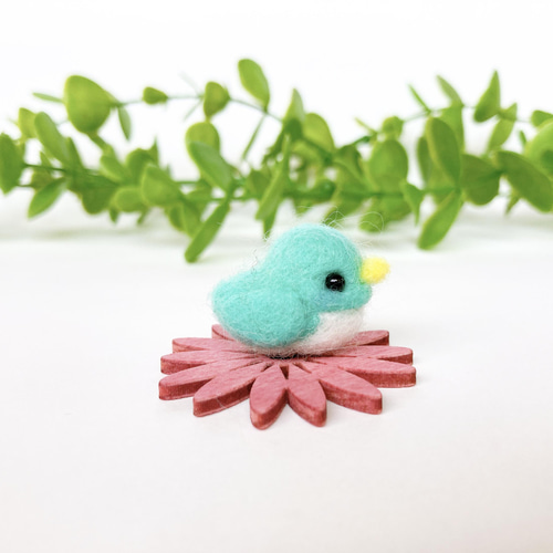 ぷくぷく豆鳥 A エメラルドグリーン 羊毛フェルト 置物 羊毛フェルト