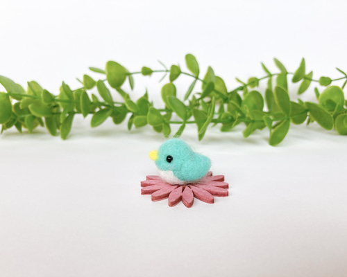 ぷくぷく豆鳥 A エメラルドグリーン 羊毛フェルト 置物 羊毛フェルト