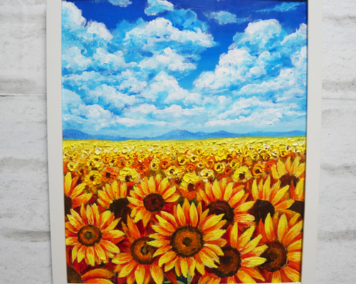油絵 油彩 油彩画 絵 絵画【空と雲のひまわり畑】 絵画 HR 油絵 油彩 油彩画 絵 絵画【空と雲のひまわり畑】 絵画 HR