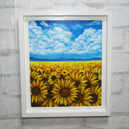 油絵 油彩 油彩画 絵 絵画【空と雲のひまわり畑】 絵画 HR 通販