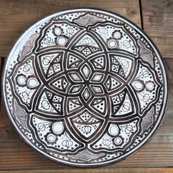 絵皿 26cm GEO007 マヨリカ焼き イタリア陶器 幾何学模様 モノトーン