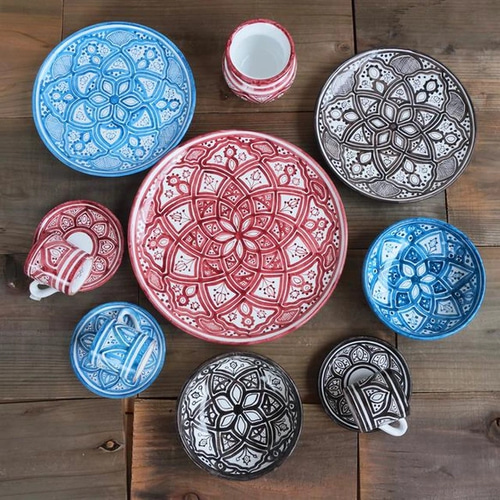 絵皿 26cm GEO007 マヨリカ焼き イタリア陶器 幾何学模様 モノトーン