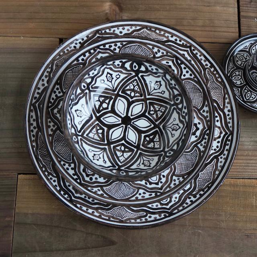 絵皿 26cm GEO007 マヨリカ焼き イタリア陶器 幾何学模様 モノトーン