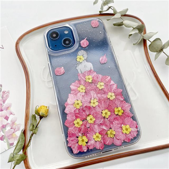 千鳥草押し花スマホケース*全機種対応*ストラップホルダ一*iPhone15*iPhone14*iPhone8 8枚目の画像