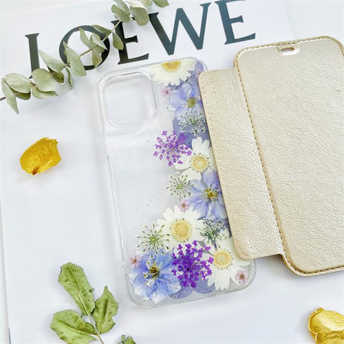 ハンドメイドの 押し花 iPhone ケース NO.600】押し花＆レジン