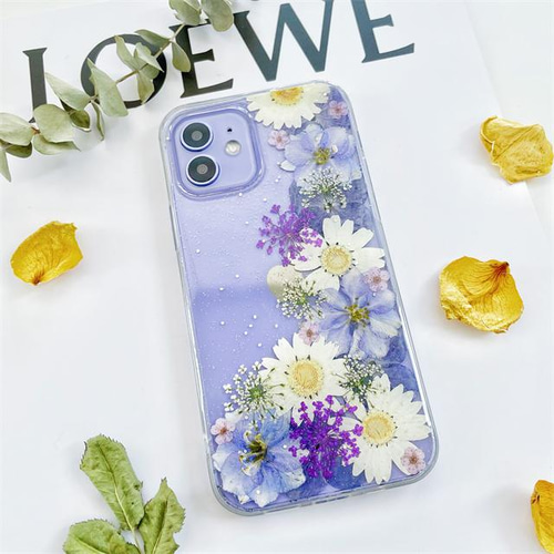 押し花スマホケース、全機種対応、手帳型、ストラップホルダ一