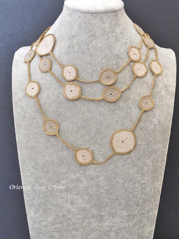 トルコのオヤ☆日本発送★キャンディカラー☆リーフ・ロングネックレス｜ベージュトーン[1906-jpzh]