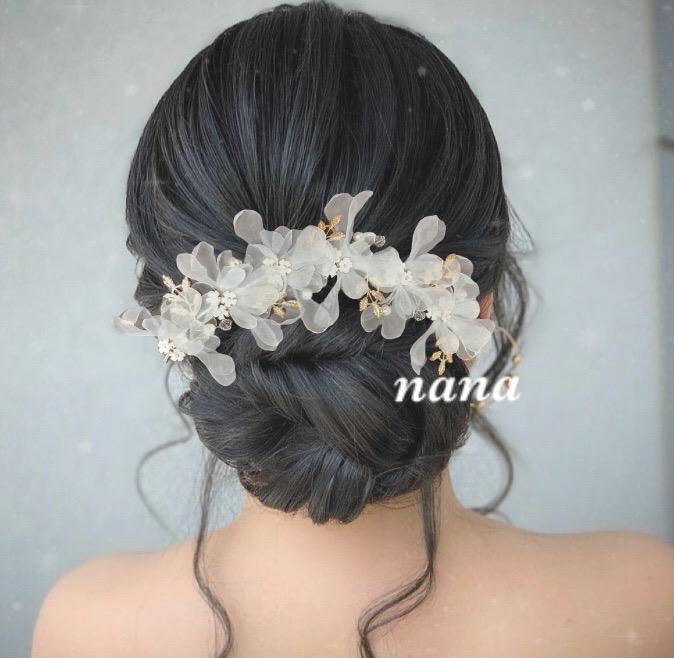 ウエディング ヘッドドレス フラワー 髪飾り 小枝 結婚式 ヘアアクセ