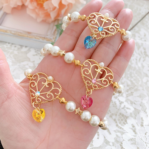 ハート♡パール ゆめかわいい プリンセスブレスレット