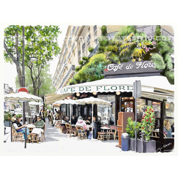 ポストカード ヨーロッパ風景画（組み合わせ自由4枚セット1.000円）No.198  パリ　サンジェルマンの老舗カフェ 1枚目の画像