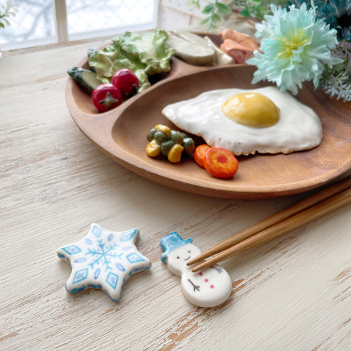 雪だるまと雪結晶 箸置きセット【2個ペア】 箸・箸置き waco ＊ neco