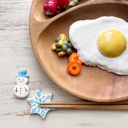 雪だるまと雪結晶 箸置きセット【2個ペア】 箸・箸置き waco ＊ neco