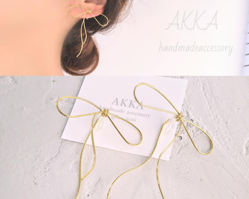 イヤリング・ノンホールピアス Asymmetry Double Ribbon Earrings 806822e571080a0a95a7773288301c
