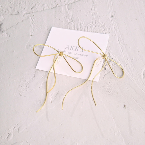 Ribbon wire earring リボン ワイヤー 樹脂イヤリング ピアス 痛くない 