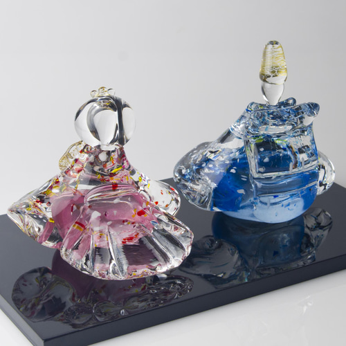 ハンドメイド　ガラスのお雛様 ガラスのお雛様 咲きひとえ雛 親王飾りセット SAIZOU GLASS LABO 可児