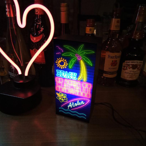 【Lサイズ】ハワイ ビーチ アロハ 海 夏 南国 看板 置物 雑貨 ライトBOX アロハ ハワイ 南国 トロピカル ビーチ サーフィン ヤシの木