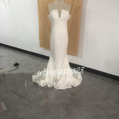 エレガント パーティードレス ホワイト マーメイドライン ベアトップ  