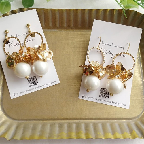 琉球nashiro様【豪華】フラワーピアス　ゴールド　ミディアム ダイヤモンド ピアス ダイヤモンド 0.024ct ダイヤ K10 10金 フラワー