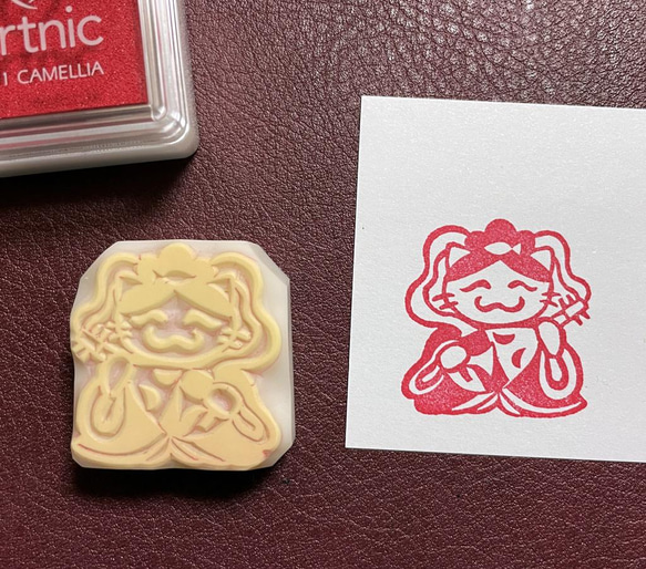 弁財天にゃん消しゴムはんこ【七福猫シリーズ】（持ち手付き） はんこ