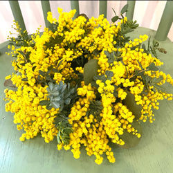 早早割】2026予約 春の庭からフレッシュミモザとユーカリのリース