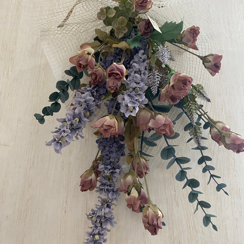 ☘️ドライフラワー　プリザーブローズ薔薇　ユーカリのスワッグ 　壁飾り30センチ reve-shop_swag-p