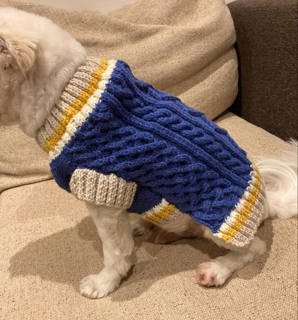 受注製作　犬用あらん編み柄*ブルー系*セーター　SS～LL 1枚目の画像