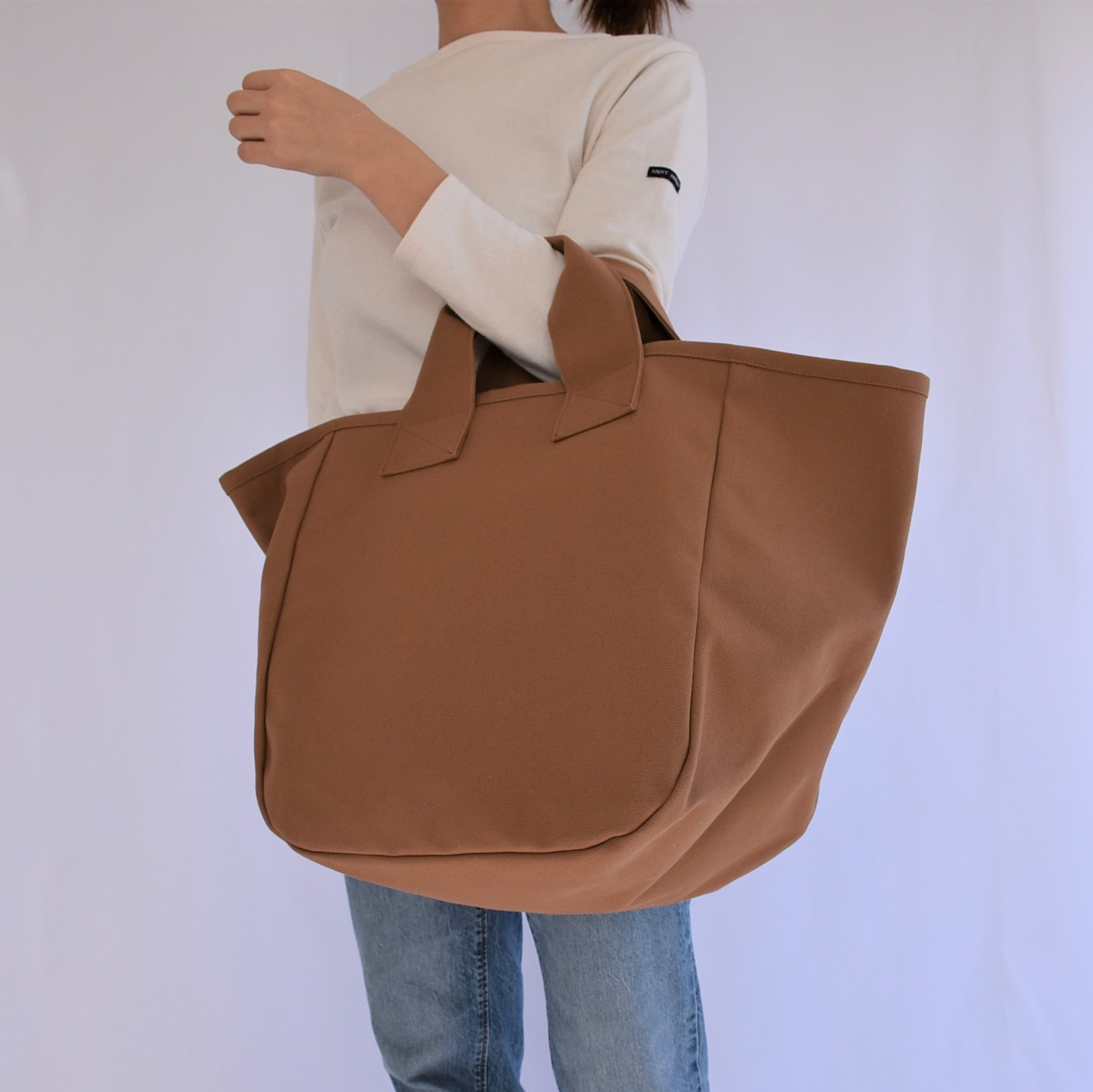 GABA1 TOTE BAG（モカ/ベージュ）大容量 帆布 トートバッグ  マチ広め ポケット２