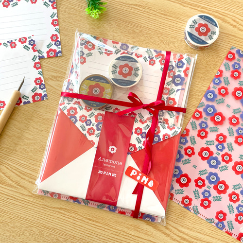 アネモネの文具ギフトセット ｜クリアファイル・レターセット・一筆箋