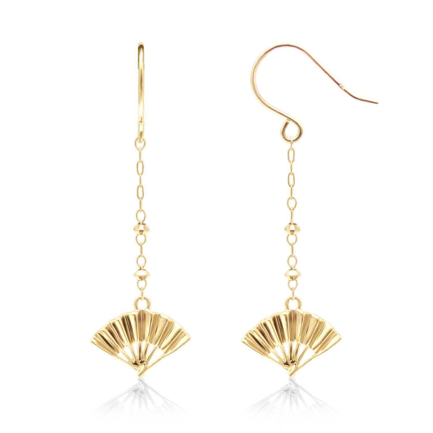 浴衣にピッタリ！ 扇子 せんす モチーフ ピアス K10 イエローゴールド 海外の方へのギフトにおすすめ！★在庫あり★