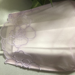257 不織布マスクカバー　ピンク系刺繍チュールレース　肌面✨高級シルク 2枚目の画像