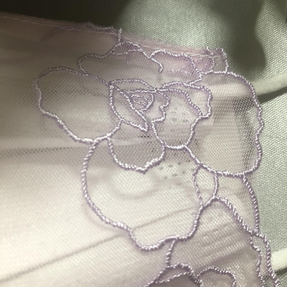257 不織布マスクカバー　ピンク系刺繍チュールレース　肌面✨高級シルク 3枚目の画像