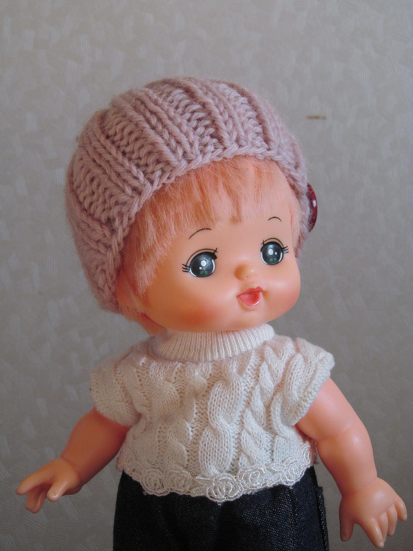 ⁑お人形のお洋服⁑手編み帽子 (棒編み）＊ハンドメイド＊ドール服＊26ｃｍドール 3枚目の画像