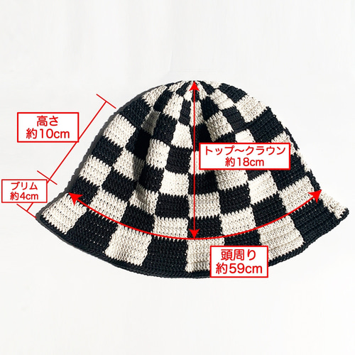 クロシェハット】BLACK×OFF ブロックチェック バケットハット クロシェハット】BLACK×OFF ブロックチェック バケットハット