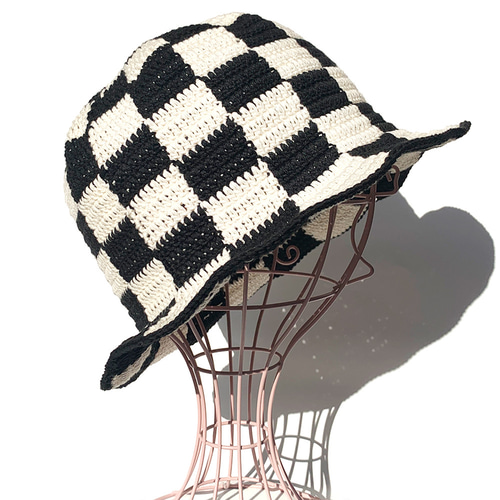 クロシェハット】BLACK×OFF ブロックチェック バケットハット