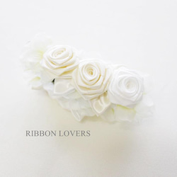 【リボンの薔薇・送料無料】バナナクリップwith紫陽花(クリームホワイト) 4枚目の画像