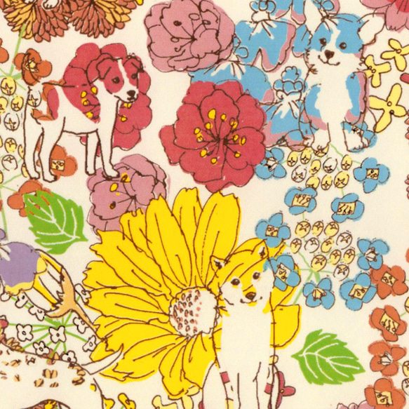 おしゃれ紙「お花にわんこ」 A4　3枚入　カラフルなお花にまぎれたわんこのラッピングペーパー 1枚目の画像