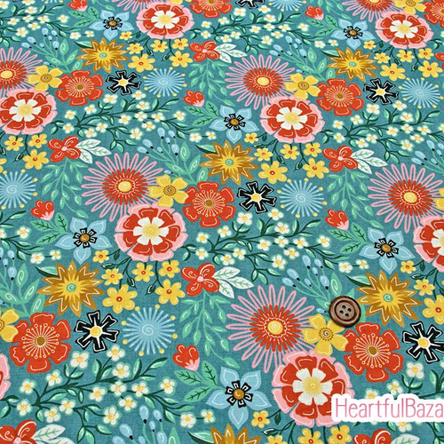 USAコットン(110×50) moda Frankie 花園 ボニーブルー 生地 ハートフル